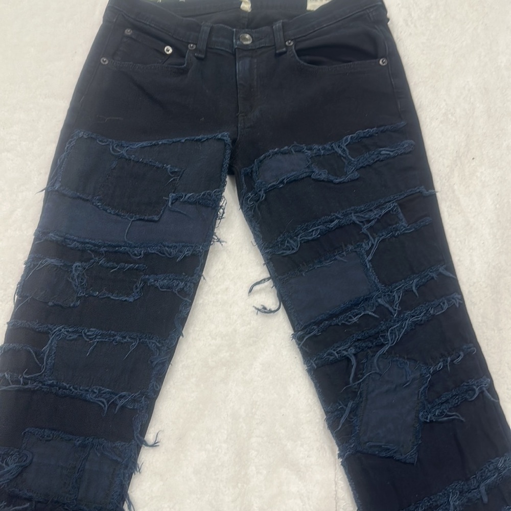 Rag & Bone torn coal patch work skinny jeans size 28
